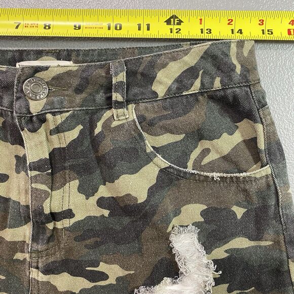 EE:SOME Skirt Camouflage Distressed 5 Pocket Raw Fringe Mini Boho Camo Size S - Picture 4 of 7
